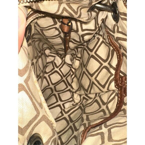 Spacious FOSSIL KEYPER Canvas & Leather LINEN / TAN / LEMON Crossbody‎ Messenger - Picture 11 of 13